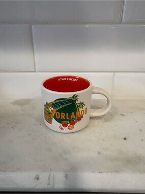 Starbucks Orlando White Mini Mug with Red Interior and Colorful Artwork 3 oz